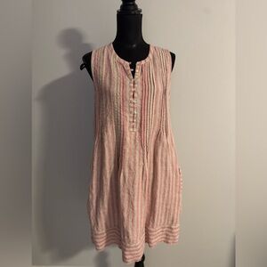 Faherty Women’s Striped Pink Sleeveless Button-Down Dress L